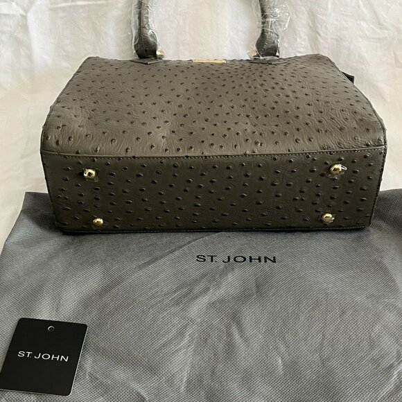 Authentic ST JOHN Pebble Ostrich Leather Satchel - Picture 6 of 13